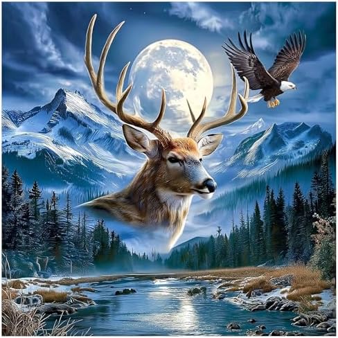 Lophomie Diamond Art Kits for Adults, 5D Deer & Eagle Diamond Painting Kits