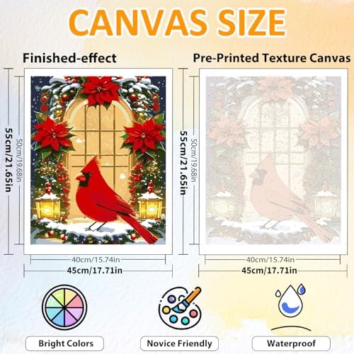 CRZMODE Christmas Paint by Numbers Kit for Adults, Cardinal Paint by Numbers for Adults, Acrylic Painting Crafts for Home Decor Gift (16x20inch)