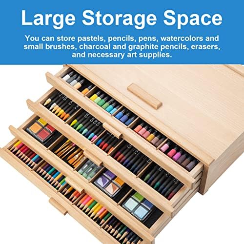 Falling in Art Wooden Pastel Storage Box With 4 Removable Drawers | Artist Supply Storage Box, Portable Organizer Box for Pencils, Markers, Brushes and Painting Tools