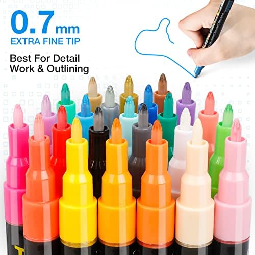 JR.WHITE Acrylic Paint Pens Paint Markers Set of 24: Extra Fine Point Acrylic Markers For Rock Painting Wood Glass Fabric Ceramic For Adults Kids Art Craft