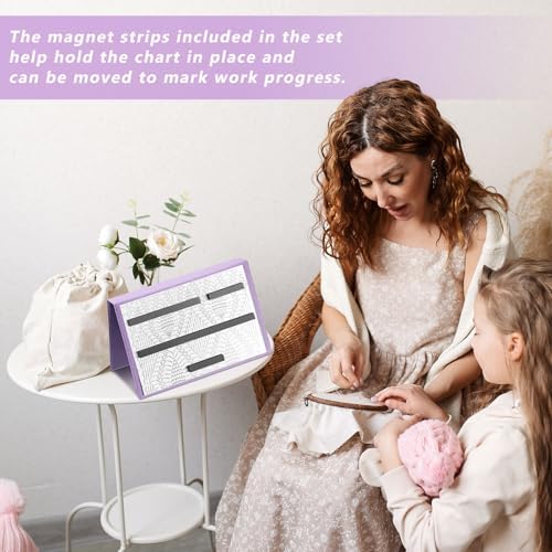 Flutesan 1 Pcs Knitting Pattern Holder, Fold up Cross Stitch Knitting Chart Keeper with Replacement Magnets, Magnetic Cross Stitch Accessories (Folded Size 6.1 x 9 Inch,Purple)