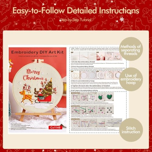wtisan Christmas Embroidery Kit, Cross Stitch Kits for Beginners, Needlepoint with All Tools & Instructions, Stamped Hand Embroidery Starter Kit for Holiday Crafts & Xmas Home Decor, W15