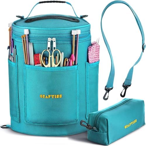CRAFTISS Crochet Bag Organizer & Yarn Storage Bag, Knitting Bag and Yarn Holder with Removable Divider, Holds Skeins, Hooks, Needles & Accessories, Crochet Gifts for Women (Turquoise)