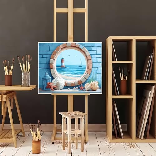 Natuyalo Paint by Numbers Kit for Adults, Lighthouse Paint by Number for Beginners, Seaside View Adult Paint by Number Kits for Gifts and Home Wall Decor 16x20 Inch (Frameless)