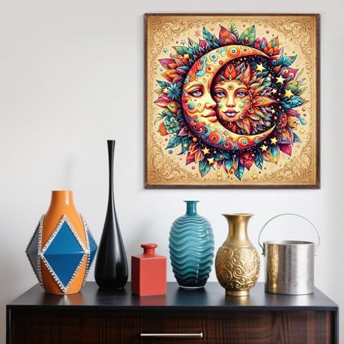 ijbnhd Sun and Moon Diamond Art Kits for Adults Round Full Drill 14x14inch