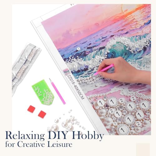 FunooFuno 2 Pcs Wave Beach Pearl Diamond Art Kits for Adults, 16" x 20"