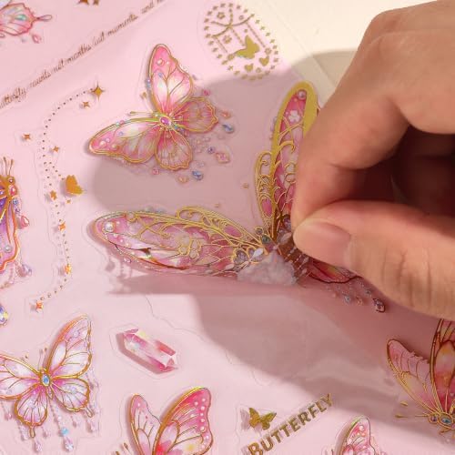 4 Sets 200 Pcs Stickers for Scrapbooking,3D Butterfly Self-Adhesive Scrapbook Stickers Supplies Journal,Vintage Aesthetic Sticker Art Diary Card Craft Gifts Planner Notebook