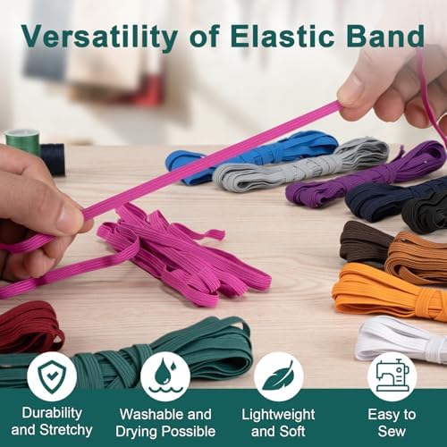 Airisoer Elastic Bands for Sewing 12 Rolls 1/4" x 4.4 Yards, Dark Colors