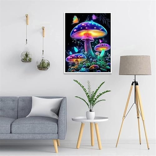DIYDECORFUN Mushroom Diamond Art Kits for Adults,5D Full Drill Round Diamond Painting for Beginners,DIY Paint with Diamonds Mushroom Gem Arts Crafts for Wall Office Decor 12x16 Inch