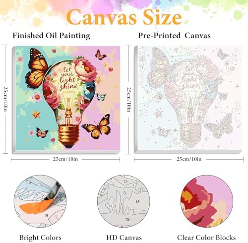 Framed Paint by Numbers Kit for Adults, Butterfly Floral Decor 10x10 Inch