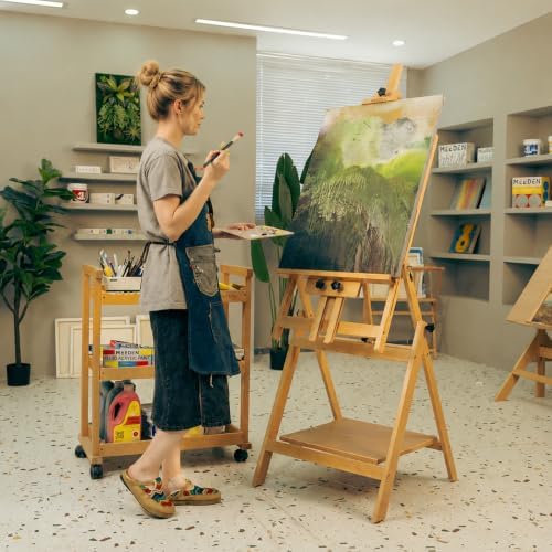 MEEDEN Large Studio Artist Easel: Heavy Duty H-Frame Easel for Painting | Wooden Artists Easel - Convertible Easel - Collapsible Floor Art Easel Stand for Adult, Craft, Office & Studio Walnut