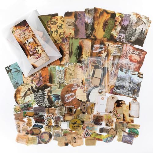 200PCS Vintage Scrapbooking Supplies Pack for Junk Journal Planners Decoupage Paper Scrapbook Stickers Aesthetic Cottagecore Collage Craft Album (Dappled Marks)