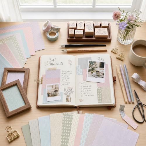Pastel Aesthetic Scrapbook Paper 24 Sheets Soft Color Pattern Paper Double Sided Printing for DIY Card Making Scrapbook Wedding Photo Album Home Décor-12 x 12 Inches