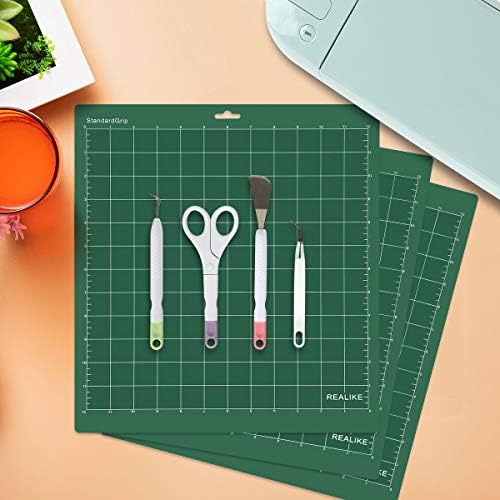 REALIKE StandardGrip Cutting Mat Compatible with Cricut Maker 3/Maker 4/Maker/Explore 3/4/Air 2/Air/One (12x12 Inch 5 Mats), Green Standard Adhesive Sticky Cutting Mats for Crafts