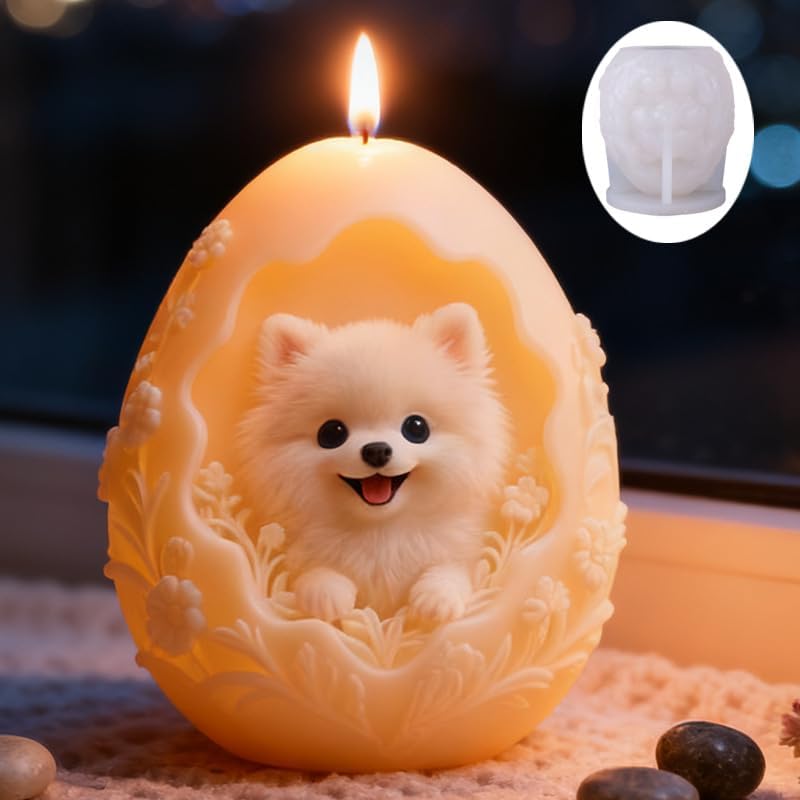 Konrisa Egg Shape Candle Molds, Cute Pomeranian Dog Resin Casting Molds DIY Craft Ornament, Handmade Aromatherapy Candle Making Molds for Resin