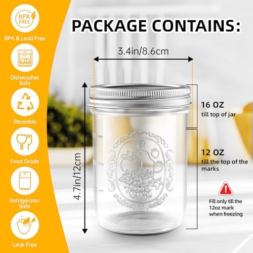 Miuyhji 16 oz Wide Mouth Glass Mason Jars with Lids, 9 Pack for Canning