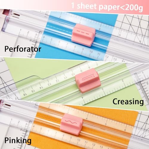 Paper Cutter for Craft：Paper Trimmer, Perforator, Folding, Pinking Cutting on Paper, Vinyl, Cardstock, Photo for Scrapbooking and Cardmaking Plus Sideways Ruler, Pink, Worklion