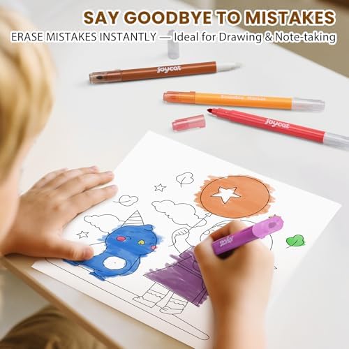 JoyCat 12-Color Erasable Markers for Kids, Dual Tip Magic Pens for Paper