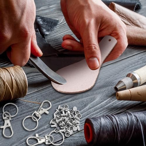 Landical 20 Pcs Leather Keychain Blank Kit with Swivel Hooks,Round