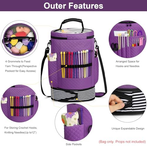 Crochet Yarn Knitting Bag 3PCS Expandable Large Yarn Storage Organizer Bag