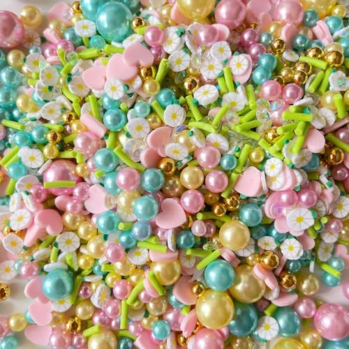 100G Polymer Clay Sprinkles for Crafts, Pastel Flower Heart Slices Embellishments for DIY Crafts Nail Art Supplies Cellphone Decoration Accessories (Light Green)