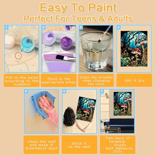 Meothan Framed Paint by Numbers Kits for Adults 12x16in with Wooden Easel | Mushroom Adult Paint by Number on Canvas, DIY Acrylic Oil Painting Kits with Brushes for Home Wall Decor (30x40cm)