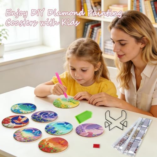 Leatrice 8 PCS Small Diamond Art Coasters Diamond Painting Kits for Adults