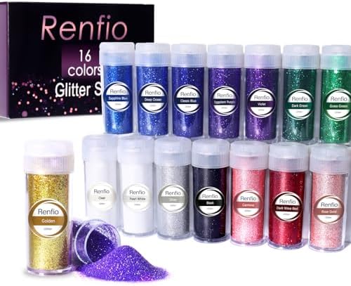 Renfio Fine Glitter, 16 Colors Resin Glitter Set Each 15g/0.53oz