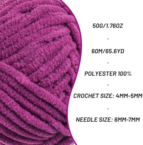 Plush Chenille Chunky Crochet Yarn - Baby Yarn for Crocheting Soft - Velvet Yarns Knitting for Blankets Crafts - Fluffy Amigurumi Yarns 50g / 65.6yd (Dark Purple)