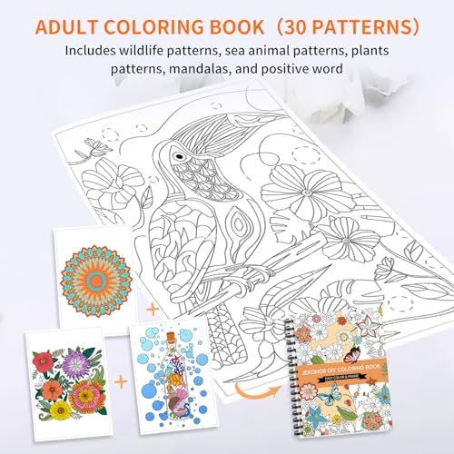 Adult Coloring Book Set ,36 Markers 30 Patterns (Mandala Animal Flowers)