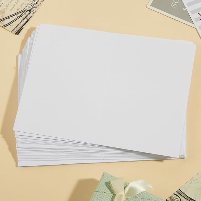 50 Pack Blank Folded Cardstock Cards, White, 5x7