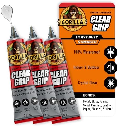 Gorilla Clear Grip Contact Adhesive, Waterproof, 3 oz Tube, 3-Pack