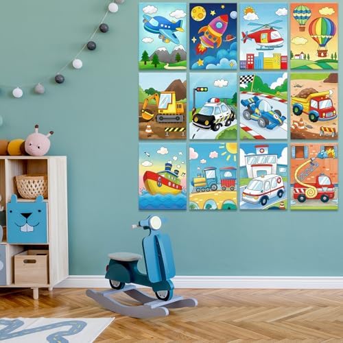Louise Maelys 5x7Inch Pre Drawn Canvas for Painting for Kids,Transportation