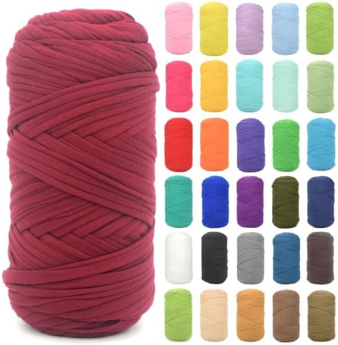 Tshirt Yarn for Crocheting,Burgundy T Shirt Chunky Thick T-Shirt Crochet Yarn for Beginners Crocheting Hand Knitting Bag/Basket/Coasters/DIY Crafts/Home Decor 200G-Burgundy