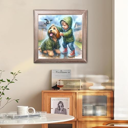 WULINHUAFA Dog and Boy Paint by Numbers Adults Beginner 16x16 Inch | Dog Adult Paint by Number Kits, DIY Acrylic Oil Easy Painting by Numbers for Gifts Home Wall Decor Without Frame