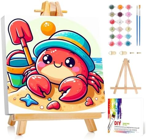 Reivworl Crab Paint by Numbers Kit for Kids with Frame 8×8 inch