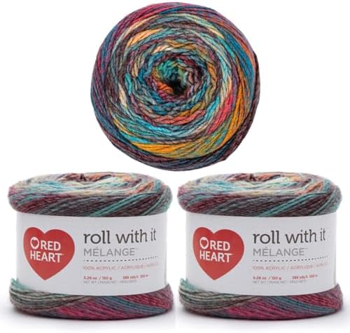 Red Heart Roll with It Melange Yarn for Crocheting, Showtime, 3-Pack