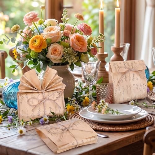Fulmoon 100 Pcs Soap Packaging Paper Bag 5''x8'' with Rope,Flower Style