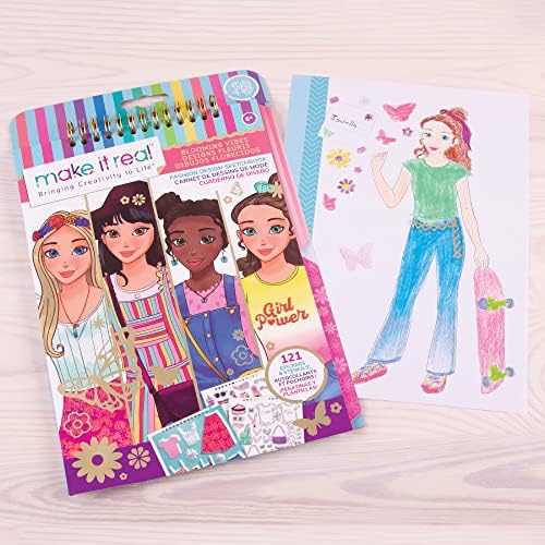 Make It Real - Fashion Design Sketchbook: Blooming Vibes - Kids Fashion Design Kit - Coloring Book for Girls 6-14