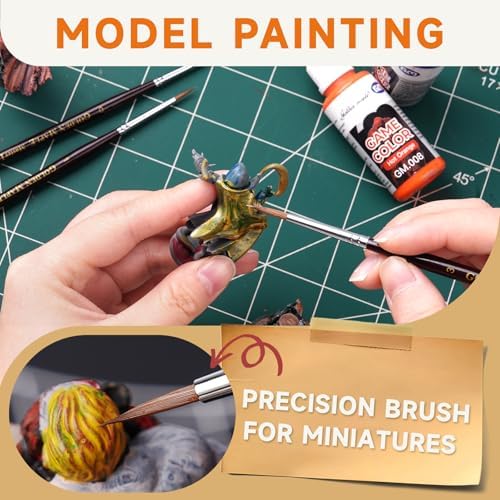 Golden Maple Kolinsky Sable Miniature Paint Brushes, Professional Detail Paint Brushes Round Point Paint Brush for Models, Watercolor Details, Figures & Gouache Painting - Size 0, 1, 3