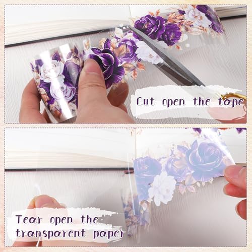 Sitsink PET Tape for Journal Scrapbooking - Golden Purple Flower Junk Journal PET Tape Scrapbook Decor Supplies Crafts Book Bottle Décor