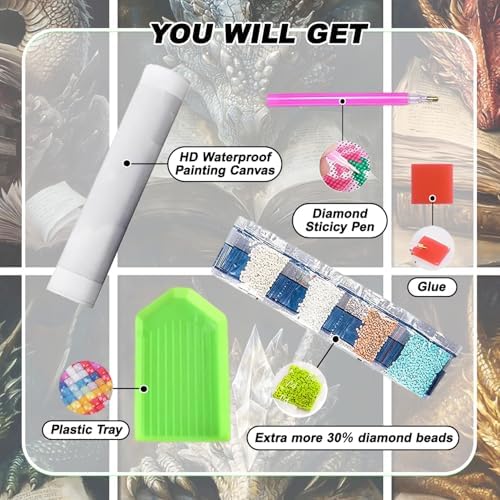 GOUOYANA Dragon Book Square Drill Diamond Painting-3P Diamond Art Wall Art