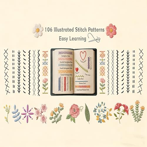 New DIY Embroidery Stitch Book Kit,86-Piece Sewing Tool Set