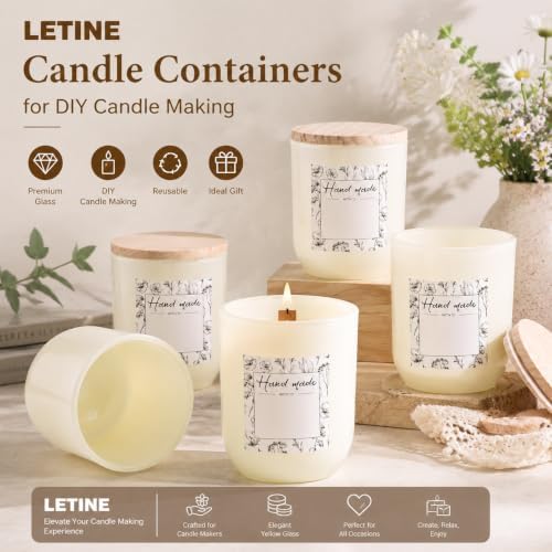 LETINE White Candle Jars 8 oz - 12PCS Glass Vessels with Lids for Candle Making Supplies, Home Storage & Wedding Gifts | Versatile Candle Containers for Making Candles & DIY Crafts
