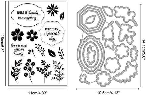 INFUNLY Label Die Cut Leaf Clear Stamps and Dies Sets for Card Making Word Silicone Stamps Cut Stencils for DIY Scrapbooking Photo Album Decorative Paper Crafting Embossing Template