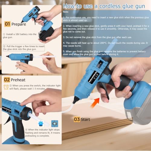 100W Cordless Glue Gun for Makita 18V Battery Users – 60s Heat-Up, Anti-Drip Nozzle, 15V Low Battery Protection, 20 Glue Sticks | DIY Crafts, Home Repair, Holiday Decor, Floral Arrangements