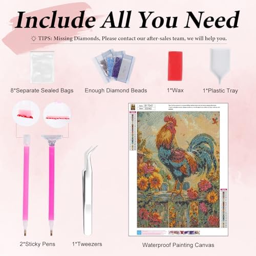 Yezavesu Chicken Diamond Art Kits for Adults Beginners 12x16 Inch | Chicken Diamond Painting, DIY 5D Full Round Drill Gem Art, Stress Relief Craft Kits, Home Wall Decor Gift