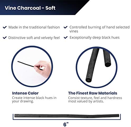 Pacific Arc Artist Vine Charcoal, Soft, Black 12 Pieces, Artist Vine Charcoal Sticks, Extra Soft and Smooth Drawing Charcoal