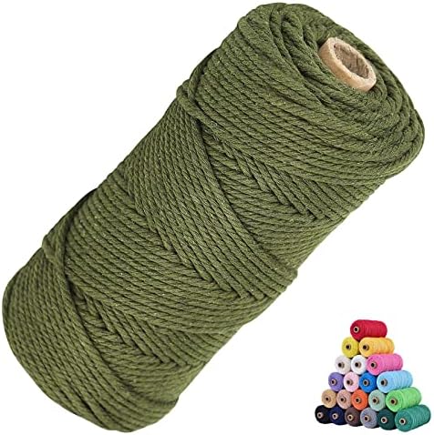 Macrame Cotton Cord 3mm x 109Yards, Olive Green Natural Macrame Rope, Perfect Macrame Supplies Cotton Cord for Macrame Plant Hangers DIY Crafts (Olive Green, 3mm*109Yards)