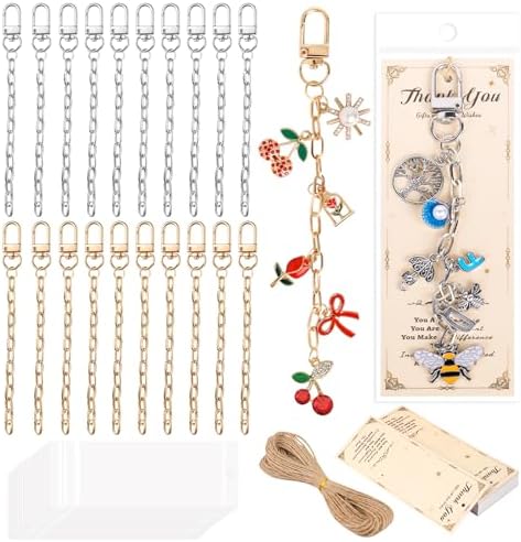 Riwiuue 20 Pcs Gold & Silver Keychain Making Kit, Key Chain Making Supplies